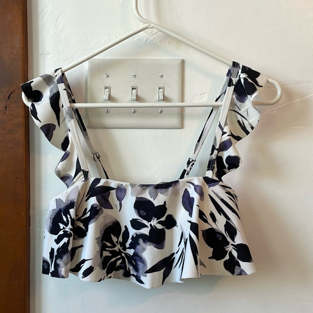 Aqua•Couture Black and White Floral Bikini Swim Top